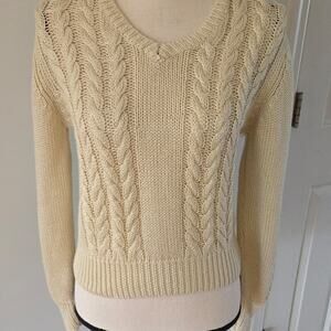 Vintage womens acrylic beige v neck Sweater
